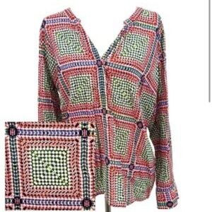 Tommy Hilfiger Red and Green 3/4 length Button Down Long Sleeve Cotton Shirt.